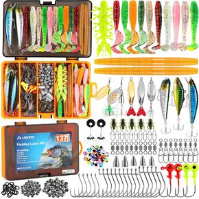 PLUSINNO Fishing Lures, 137Pcs Tackle Box with Tackle Included, Crankbaits, Spoon, Hooks, Weights & Other Accessories, Fishing Bait Lure Gear Kit Gift for Men Bass Freshwater in Kuwait