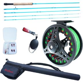 Fly Fishing Rod Combo, 4 Piece Portable 5/6WT Fly Rod with Extra Spare Tip, Pre-Loaded Fly Reel and Fly Line with Flies, Complete Starter Kit for Trout, Bass and Freshwater Fishing in Saudi Arabia