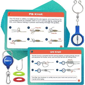 HOOK-EZE Complete Fishing Knot Tying Guide Kit|Includes Waterproof Guide to 13 Essential Knots, Knot Tying Tool, Practice Hook & Lines, Zinger Retractor|Fly Fishing Gifts & Stocking Stuffers for Men in Kuwait