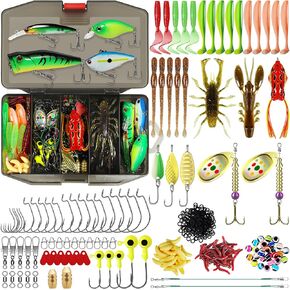 TRUSCEND Complete Fishing Lures - Tackle Box with Tackle Included - Crankbaits, Minnows, Frogs, Vibes, Poppers, Spinners, Spoons, Soft Baits, Hooks & Weights Accessories Kit for Bass Panfish Trout in Kuwait