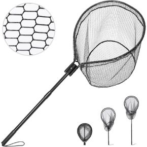 High Strength Large Landing Net, Fishing Net with Long Telescoping Handle | Soft Rubber Mesh, 60 in Max Length, 23 × 18 in Hoop, Landing Nets for Fishing, Ideal for Boat, Pier, River Angling in Saudi Arabia