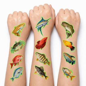 Pre-Cut Fishing Temporary Tattoos - Gone Fishing Fish Lake 96PCS Funny Fish-Themed Stickers for Kids' Birthday Party Supplies, Decorations, Favors, and Prizes - Cute Gifts for Boys and Girls in Kuwait