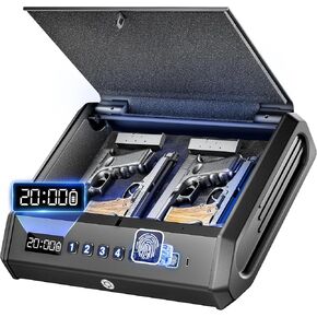 Large Biometric Gun Safe for Pistols, 100 Sets of Fingerprint Handgun Safe with Internal Light & Silent Mode, Gun Lock Box for Home Bedroom Bedside Nightstand and Car, AA batteries in Saudi Arabia