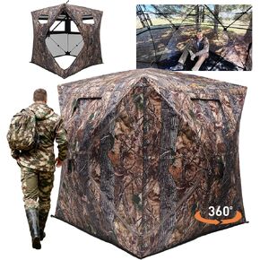 Hunting Blind with Floor Mat, 360 See Through Ground Blind, Pop Up | 2/3/4 Person Camouflage Tent, Portable Concealed Shelter with Carrying Bag, Detachable Zip-in Floor, Silent Sliding Windows in Saudi Arabia