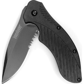 Kershaw Clash Pocket Knife, Black | 3.1 Inch Steel Drop Point Partially Serrated Blade, Assisted Opening, Reversible Clip, For Men and Women in Saudi Arabia