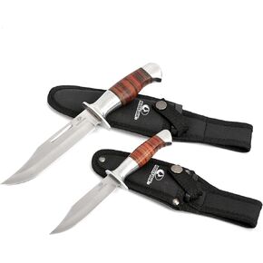 Mossy Oak 2-piece Fixed Blade Bowie Knife Set | Hunting Knives with Leather Handle Featuring Laser Pattern, Sheath Included in Kuwait
