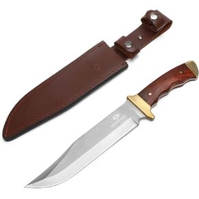 Mossy Oak 14-inch Bowie Knife, Hunting Knife with Wood Handle | Full-tang Fixed Blade, Leather Sheath, Hunting Knives for Camping, Hiking, Survival in Kuwait