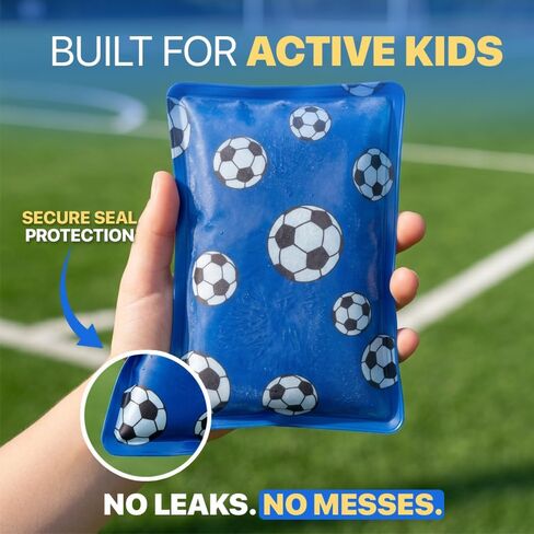 4 Pack Slim Ice Packs for Lunch Boxes, Reusable Kids Cold Packs for Coolers | Fun Sports Design, 4.5"x6" Stays Cold Up to 12 Hours, Small Ice Packs for Kids, BPA-Free in Saudi Arabia