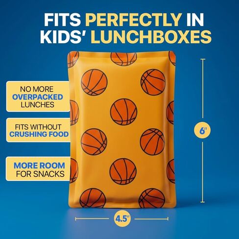 4 Pack Slim Ice Packs for Lunch Boxes, Reusable Kids Cold Packs for Coolers | Fun Sports Design, 4.5"x6" Stays Cold Up to 12 Hours, Small Ice Packs for Kids, BPA-Free in Saudi Arabia