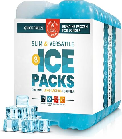 Healthy Packers Ice Packs for Lunch Boxes & Coolers - Freezer Packs - Original Cool Pack | Cooler Accessories for Beach, Camping & Fishing | Slim & Long-Lasting Reusable Ice Pack for Cooler in Kuwait