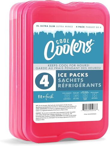 Cool Coolers by Fit & Fresh 4 Pack XL Slim Ice Packs, Quick Freeze Space Saving Reusable Ice Packs for Lunch Boxes or Coolers in Kuwait