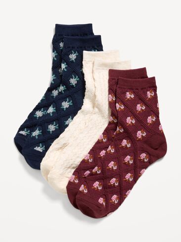 مجموعة جوارب ربع دائرية منقوشة من Old Navy للنساء - عبوة من 3 جوارب - زهور كحلية in Kuwait