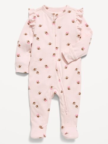 Old Navy Ruffle-Trim 2-Way-Zip Sleep & Play Footed One-Piece for Baby - Football in Saudi Arabia