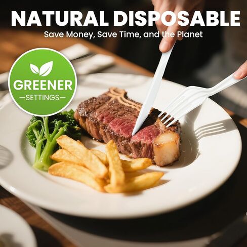 180-Count Compostable Utensils Set - Heavy Duty BPI Certified, Plastic-Free Disposable Forks, Spoons, Knives Set for BBQ, Camping, Events - Plant-Based No Plastic Cutlery in Saudi Arabia