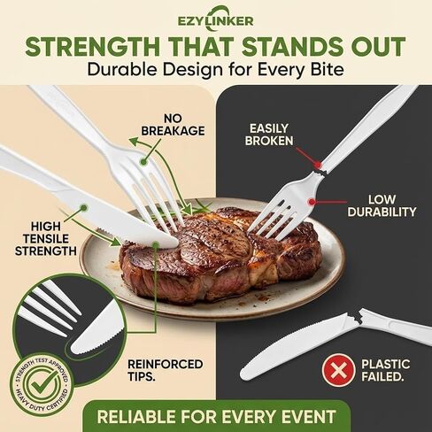 180-Count Compostable Utensils Set - Heavy Duty BPI Certified, Plastic-Free Disposable Forks, Spoons, Knives Set for BBQ, Camping, Events - Plant-Based No Plastic Cutlery in Saudi Arabia