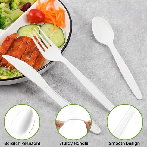 180-Count Compostable Utensils Set - Heavy Duty BPI Certified, Plastic-Free Disposable Forks, Spoons, Knives Set for BBQ, Camping, Events - Plant-Based No Plastic Cutlery in Saudi Arabia