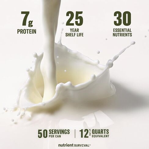 Nutrient Survival Vitamin Powdered Milk, Freeze Dried Prepper Supplies & Emergency Food Supply, 21 Essential Nutrients, Soy & Gluten Free, Shelf Stable Up to 25 Years, One Can, 50 Servings in Saudi Arabia