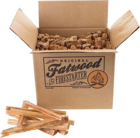 Fatwood Fire Starter Sticks 10lb Box - Indoor or Outdoor 100% All Natural Pine Fire Starters for Campfires, Fireplace, Firepit, Wood Stove, or BBQ Grill - Kindling Wood Firewood Lighter by Pure Garden in Kuwait