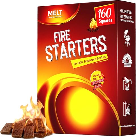 Fire Starter Squares, 160 pcs - Charcoal Fire Starters for Campfires, Grill, Outdoor Pit, Fireplace, Wood Stove, BBQ - Firestarter Sticks, Water Resistant & Odorless - Camping Accessories Essentials in Saudi Arabia