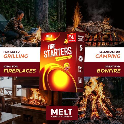 Fire Starter Squares, 160 pcs - Charcoal Fire Starters for Campfires, Grill, Outdoor Pit, Fireplace, Wood Stove, BBQ - Firestarter Sticks, Water Resistant & Odorless - Camping Accessories Essentials in Saudi Arabia