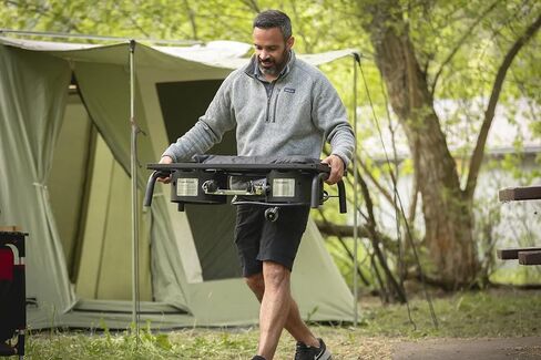 Camp Chef Explorer, Two Burner Stove, Two 30,000 BTU's cast-aluminum burners, Cooking Dimensions: 14 in. x 32 in, Black in Kuwait