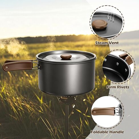 Leonyo 18PCS Camping Cookware Set, Camping Cooking Pot Pan Mess Kit | Camp Cooking Essentials Equipment Accessories with Aluminum Kettle, Grill Grate, Outdoor Open Fire Camping Gear Backpacking in Saudi Arabia