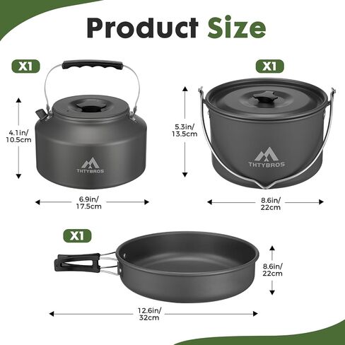 THTYBROS 43-Piece Camping Cookware Set,Large Mess Kit for 6 Persons,with 4.75QT Pot,2.1QT Kettle,Frying Pan,Cups,Utensils and Tableware,Heavy Duty Aluminum Cook Set for Outdoor Camping,Hiking,Picnic in Saudi Arabia