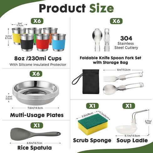 THTYBROS 43-Piece Camping Cookware Set,Large Mess Kit for 6 Persons,with 4.75QT Pot,2.1QT Kettle,Frying Pan,Cups,Utensils and Tableware,Heavy Duty Aluminum Cook Set for Outdoor Camping,Hiking,Picnic in Saudi Arabia