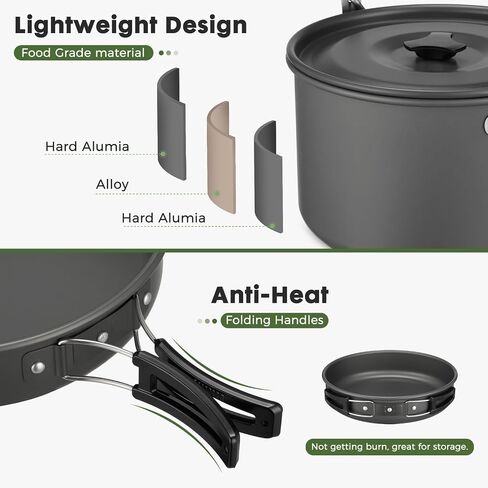 THTYBROS 43-Piece Camping Cookware Set,Large Mess Kit for 6 Persons,with 4.75QT Pot,2.1QT Kettle,Frying Pan,Cups,Utensils and Tableware,Heavy Duty Aluminum Cook Set for Outdoor Camping,Hiking,Picnic in Saudi Arabia