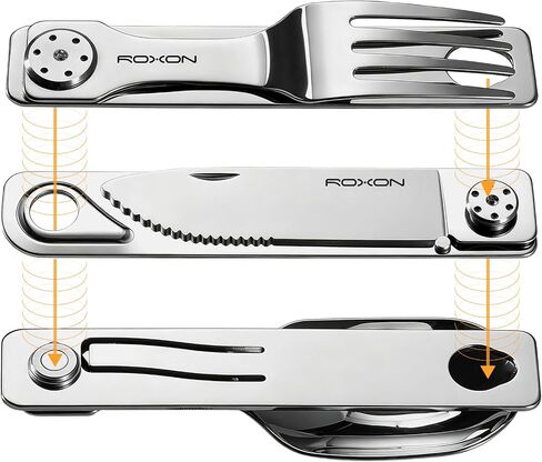 ROXON 3-in-1 Knife Spoons Fork Camping Utensils Set with Case | Magnetic Folding, Stainless Steel Cutlery, EDC Portable Lightweight Silverware,For Hiking Backpacking Travel Lunchbox Outdoor in Saudi Arabia