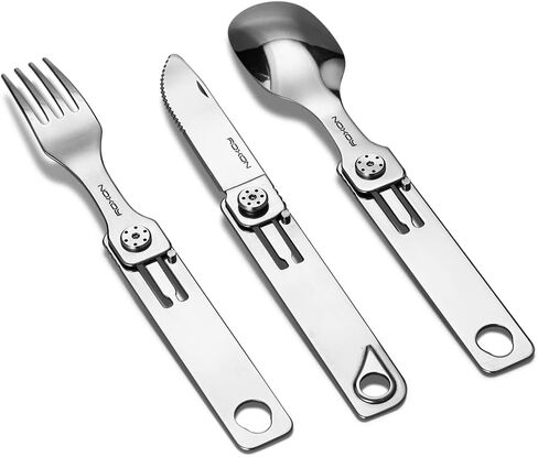 ROXON 3-in-1 Knife Spoons Fork Camping Utensils Set with Case | Magnetic Folding, Stainless Steel Cutlery, EDC Portable Lightweight Silverware,For Hiking Backpacking Travel Lunchbox Outdoor in Saudi Arabia