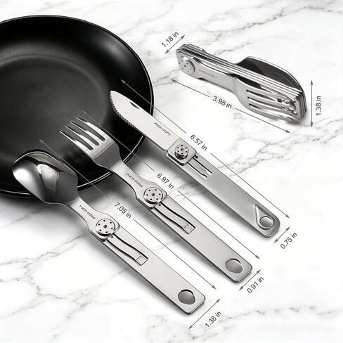 ROXON 3-in-1 Knife Spoons Fork Camping Utensils Set with Case | Magnetic Folding, Stainless Steel Cutlery, EDC Portable Lightweight Silverware,For Hiking Backpacking Travel Lunchbox Outdoor in Saudi Arabia