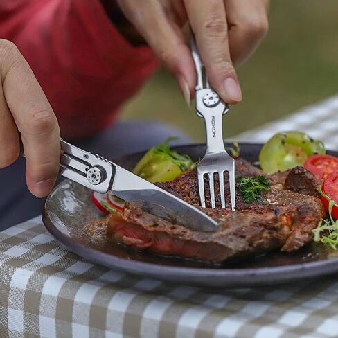ROXON 3-in-1 Knife Spoons Fork Camping Utensils Set with Case | Magnetic Folding, Stainless Steel Cutlery, EDC Portable Lightweight Silverware,For Hiking Backpacking Travel Lunchbox Outdoor in Saudi Arabia