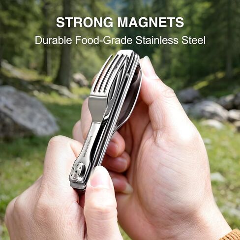 ROXON 3-in-1 Knife Spoons Fork Camping Utensils Set with Case | Magnetic Folding, Stainless Steel Cutlery, EDC Portable Lightweight Silverware,For Hiking Backpacking Travel Lunchbox Outdoor in Saudi Arabia