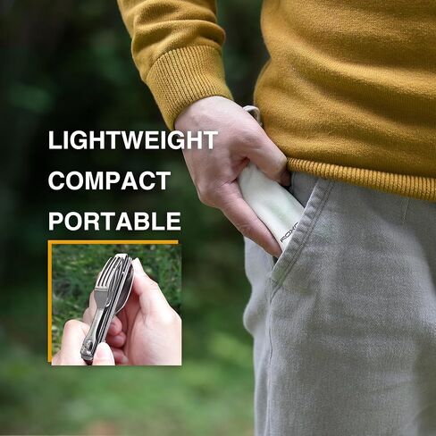 ROXON 3-in-1 Knife Spoons Fork Camping Utensils Set with Case | Magnetic Folding, Stainless Steel Cutlery, EDC Portable Lightweight Silverware,For Hiking Backpacking Travel Lunchbox Outdoor in Saudi Arabia