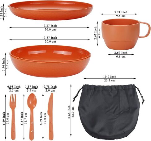 Homquen 6-Piece Camping Mess Kit with Bowl, Plate, Cup, Spoon, Fork, Knife and Carry Bag, Camping Accessories Essentials Gear Light Weight and Small Space Easy to Carry or Put in Backpack in Saudi Arabia