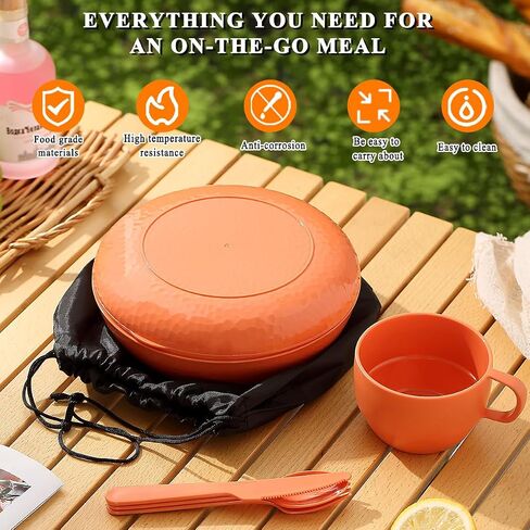 Homquen 6-Piece Camping Mess Kit with Bowl, Plate, Cup, Spoon, Fork, Knife and Carry Bag, Camping Accessories Essentials Gear Light Weight and Small Space Easy to Carry or Put in Backpack in Saudi Arabia