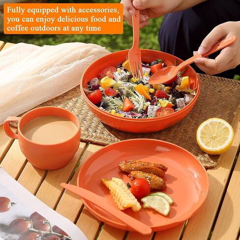 Homquen 6-Piece Camping Mess Kit with Bowl, Plate, Cup, Spoon, Fork, Knife and Carry Bag, Camping Accessories Essentials Gear Light Weight and Small Space Easy to Carry or Put in Backpack in Saudi Arabia