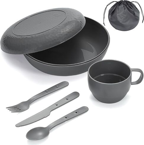 Berglander Camping Mess Kit with Bowl, Plate, Cup, Spoon, Fork, Knife and Carry Bag, Plastic Camping Accessories Essentials Gear for Travel, Camping, Picnic, Outdoor, Easy to Carry & Store in Saudi Arabia