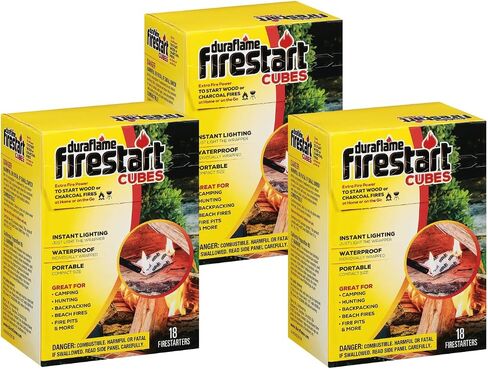 حزمة Duraflame Fire Starter - مكعبات Firestart Firelighters 18 حزمة وبدء التشغيل السريع 4 عبوات للشوايات والمدخنين وحفر النار والمواقد ونيران المخيمات in Kuwait