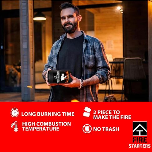 Topline 100 Fire Starters for Fireplace, Wood Stove, Charcoal BBQ & Campfire — Waterproof Odorless Fire Starter Sachets, Quick-Light Indoor & Outdoor Firestarter Pouches in Storage Tube in Saudi Arabia