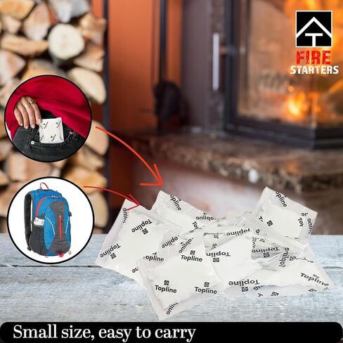Topline 100 Fire Starters for Fireplace, Wood Stove, Charcoal BBQ & Campfire — Waterproof Odorless Fire Starter Sachets, Quick-Light Indoor & Outdoor Firestarter Pouches in Storage Tube in Saudi Arabia