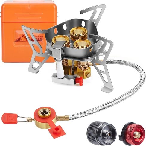 WADEO 3900W Windproof Camping Stove, Camping Gas Stove with Piezo Ignition, Backpacking Stove Portable Camping Stove with Two Fuel Canister Adapter for Outdoor Backpacking Hiking and Picnic in Kuwait