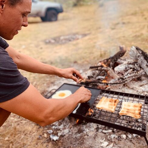 Adventure Seeka 24" Heavy Duty Folding Campfire Grill, Food-Safe Cooking Surface, Compact Folding Design, Portable Grill Grate & Griddle for Campfire Cooking, Australian Designed & Owned in Kuwait