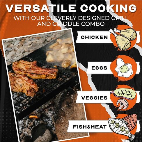 Adventure Seeka 24" Heavy Duty Folding Campfire Grill, Food-Safe Cooking Surface, Compact Folding Design, Portable Grill Grate & Griddle for Campfire Cooking, Australian Designed & Owned in Kuwait