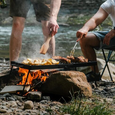 Adventure Seeka 24" Heavy Duty Folding Campfire Grill, Food-Safe Cooking Surface, Compact Folding Design, Portable Grill Grate & Griddle for Campfire Cooking, Australian Designed & Owned in Kuwait