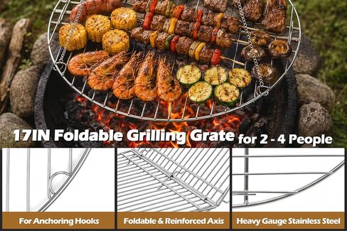 Leonyo Stainless Steel Campfire Tripod with Grate For Camp Cooking | Heavy Duty Camping Tripod Grill with Round Grate, 2 Optional Height Openfire Tripod Cooking Equipment for Firepit Outdoor in Saudi Arabia