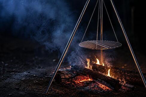 Leonyo Stainless Steel Campfire Tripod with Grate For Camp Cooking | Heavy Duty Camping Tripod Grill with Round Grate, 2 Optional Height Openfire Tripod Cooking Equipment for Firepit Outdoor in Saudi Arabia