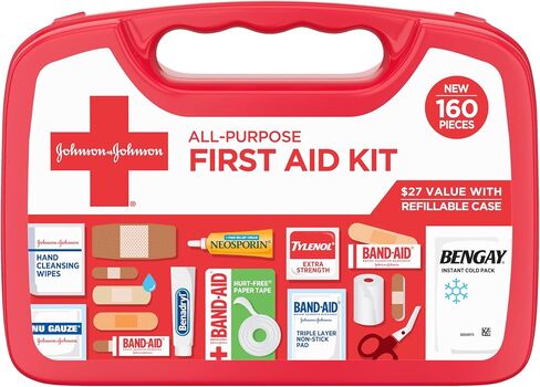 BAND-AID Brand All-Purpose Portable Compact First Aid Kit, 160 Piece | Emergency Wound Care Essentials with Adhesive Bandages, Gauze & Pain Relief for Home, Car, Dorm, Camping, Cruise & Travel in Kuwait