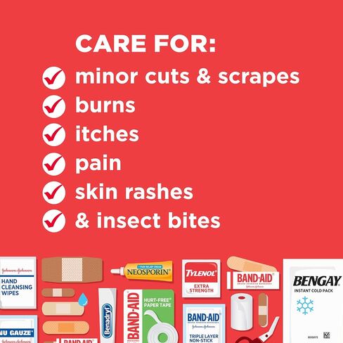 BAND-AID Brand All-Purpose Portable Compact First Aid Kit, 160 Piece | Emergency Wound Care Essentials with Adhesive Bandages, Gauze & Pain Relief for Home, Car, Dorm, Camping, Cruise & Travel in Kuwait